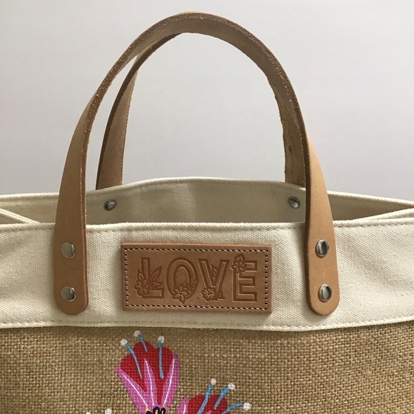 Brighton Lovebirds Floral Jute Canvas w/Leather Handles Tote Bag NEW - Picture 5 of 16
